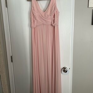 David's Bridal Pink V-neck Maxi Bridesmaid Gown